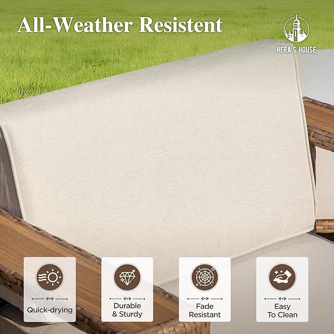 HERA'S HOUSE Patio Furniture, Outdoor Rattan Wicker Armchair, All Weather Patio Conversation Set with 5.3" Widened Armrest, 10" Ultra Thick Comfy Sponge Cushion, Patio Couch for Garden Backyard