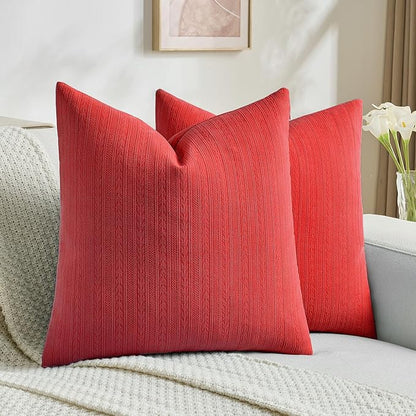 FUTEI Christmas Red Decorative Throw Pillow Covers 18x18 Inch Set of 2,Soft Cozy Wheat Ear Striped Patterns Cushion Cases,Modern Home Decor for Couch Bed Living Room