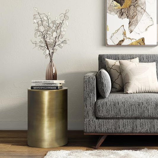 SIMPLIHOME Corbin Industrial 16 inch Wide Metal Metal Side Table in Antique Gold , Fully Assembled for the Living Room and Bedroom