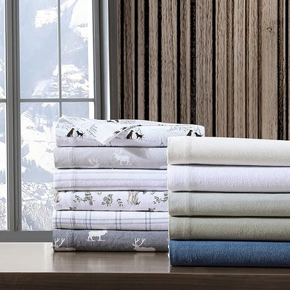 Eddie Bauer - King Sheets, Cotton Flannel Bedding Set, Brushed For Extra Softness, Cozy Home Decor (Elk Grove, King)