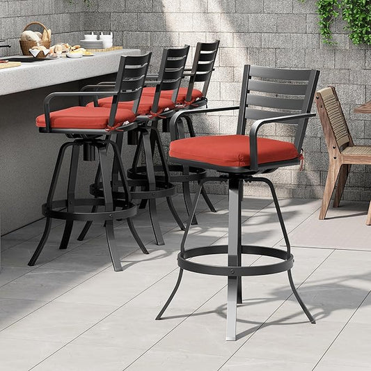 Pellebant 29.5" Outdoor Bar Stools Set of 8, Aluminum Swivel Patio Bar Height Stools with Footrest & Backrest,Rust-Proof Patio Stool Chairs for Deck Lawn Garden(Red)