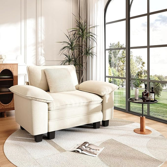 PHI VILLA Oversized Single Sofa Chair with Deep Seat, Cloud Upholstered Reading Armchair, 1 Seater Comfy Sofa Chair for Bedroom Nook, Chenille, Beige