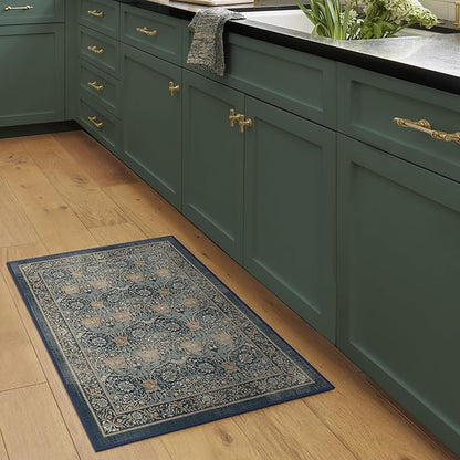 RUGGABLE x Morris & Co Washable Area Rug– Honeysuckle & Tulip Blue 2x3, Stain-Resistant, Non-Slip –Small Machine Washable Rugs for Living Room, Bedroom, Hallway, Entryway & Bathroom–with Standard Pad