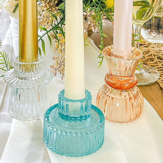 Kate Aspen Vintage Ribbed Glass Black Candlestick Holders, Pillar Candle, Tealight & Votive Candle Holders (Set of 6, 3 Assorted Sizes), Dining Table Decor, Shelf Decor, Centerpiece