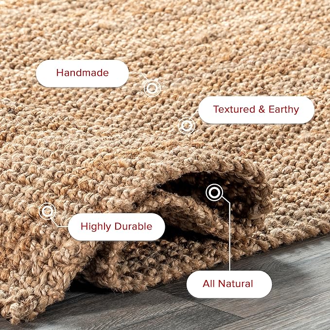 nuLOOM Ashli Solid Farmhouse Jute Runner Rug, 2' 6" x 6', Natural