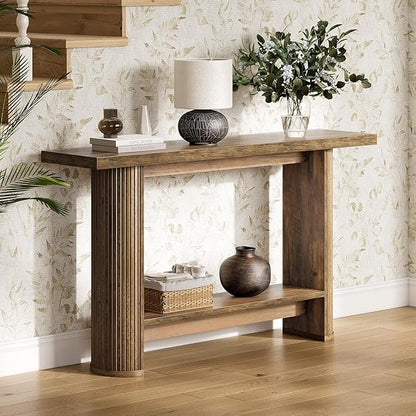 LITTLE TREE 55-Inch Modern Console Table, Narrow Sofa Table for Hallway, Wooden Entrance Table Behind The Couch for Living Room, Hallway, Entrance, Brown
