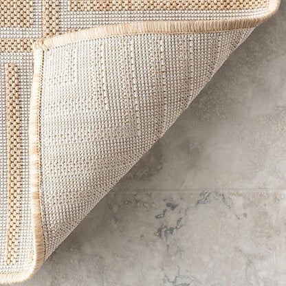 nuLOOM 9'6" x 12' Outdoor/Indoor Asha Area Rug, Tan, Casual Design with Striped Border, Stain Resistant, Highly Durable, for Patio, Balcony, Bedroom, Living Room, Dining Room, Bathroom