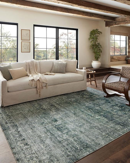 Loloi Magnolia Home by Joanna Gaines Banks Collection BAN-03 Blue/Lagoon 2'-6" x 9'-6", .13" Pile Height, Machine Washable, Runner Rug