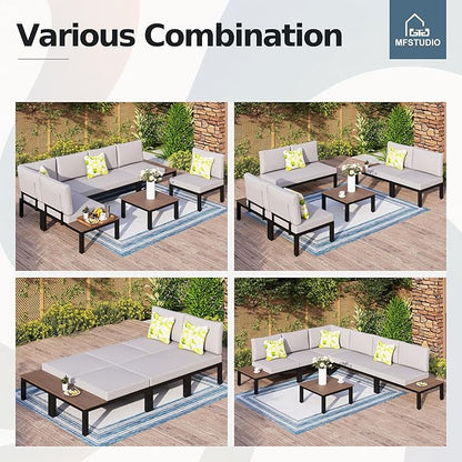 MFSTUDIO 5 Pieces Patio Furniture Set,Outdoor Metal Frame Patio Sectional Sofa Conversation Set with Coffee Table&Removable Cushion for Backyard,Garden,Poolside