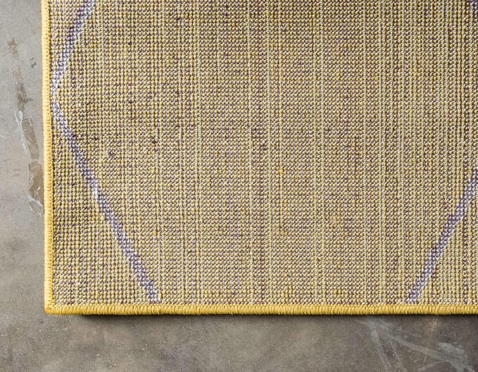 Unique Loom Trellis Frieze Collection Area Rug - Geometric (2' x 8' 8" Runner, Yellow/ Ivory)