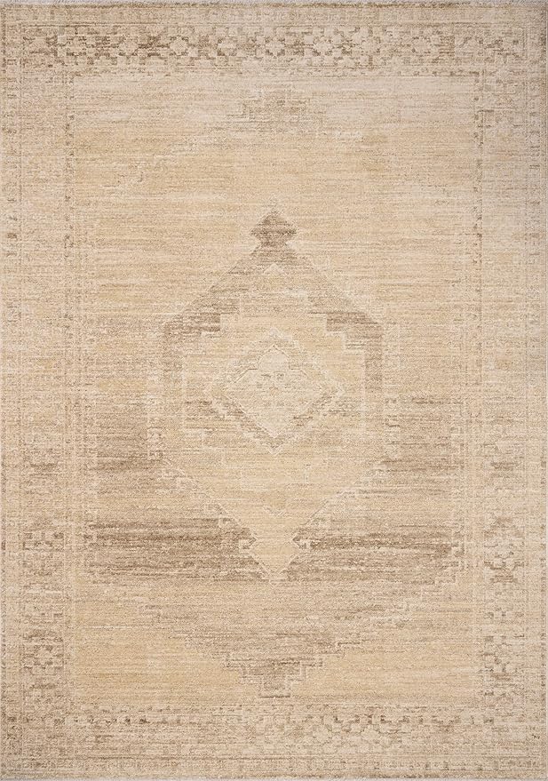 Loloi Chris Loves Julia Palma Collection PLM-07 Wheat/Taupe 3'-6" x 5'-6" Fringe Accent Rug Vintage Style Boho Living Room Bedroom Carpet