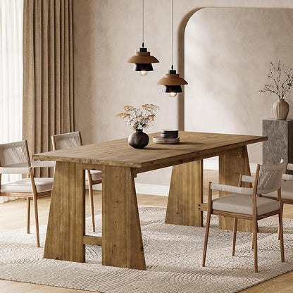 70.87" Dining Table, Solid Wood Kitchen Table for 6-8, Modern Rectangle Kitchen and Dining Room Furniture with Heavy Duty Legs, Wood Brown