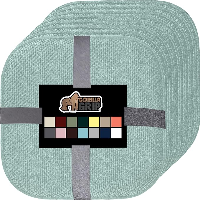 GORILLA GRIP Chair Cushions, Set of 8 16x16, Memory Foam Pads for Dining Room, Kitchen Table, Office Desk, Rocking Chairs, Stay in Place Backing, Comfortable Microfiber Seat Cover Pad Cushion, Lt Blue