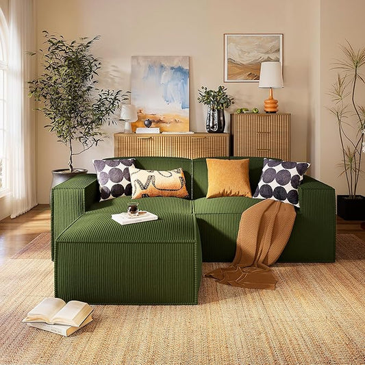 Marsail Modular Sectional Sofa, 80" L-Shaped Modular Sectional Couch with Deep Seat, Freely Combinable Sectional Clound Sofa for Living Room, No Assembly, Plush Corduroy Fabric, Green