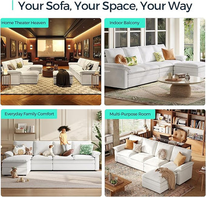 LINSY HOME U Shaped Cloud Couch Sectional Sofa, 115" Modular Couches with Double Chaise Lounge, Chenille 4 Seater Sofa Set for Living Room, Apartment, Office, Beige