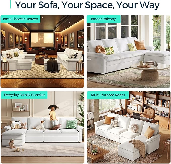 LINSY HOME Modular Sectional Couch Set, 99.7" V Shaped Cloud Sofa with Versatile Console, Chenille 5 Seater Sofa Set for Living Room, Apartment, Office, Beige