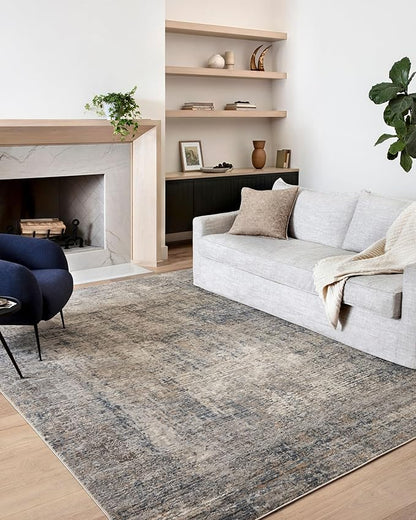 Loloi Teagan Collection TEA-05 Denim/Slate 7'-11" x 10'-6" Area Rug, Large, Soft Neutral Rug, High-Traffic for Living Room, Bedroom, Home Office, Dining Area