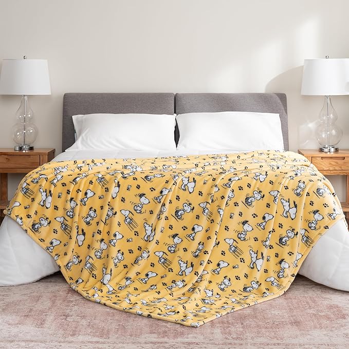 Berkshire Blanket Peanuts® VelvetLoft® Cute Character Snoopy Plush Blanket,Peanuts Poses and Paws Sundress,King 90 in x 108 in (Official Peanuts® Product)