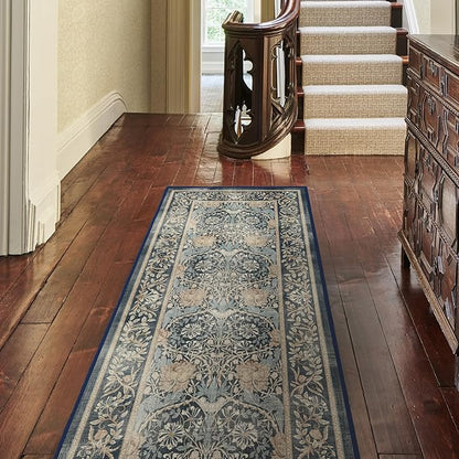 RUGGABLE x Morris & Co Washable Area Rug– Honeysuckle & Tulip Blue 5x7, Stain-Resistant, Non-Slip – Medium Machine Washable Rugs for Living Room, Bedroom, Hallway, Entryway & Office–with Standard Pad