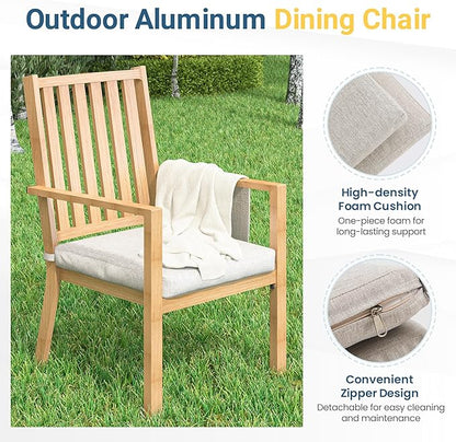 Wisteria Lane Aluminum Patio Dining Sets, 3 Pieces Patio Table Set, Outdoor Dining Table with 2 Bench, Outdoor Patio Dining Furniture Set with Removable Cushion for Lawn, Garden, Backyard, Brown