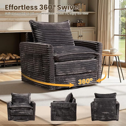 98" Modular Sectional Sofa with Swivel Chairs, Modern Cloud Couch Plush Corduroy 3 Seater Deep Seat Sofas Set & Accent Armchair Set of 2 for Living Room, Gray
