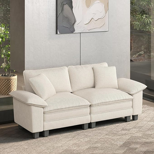 HERA'S HOUSE 88" Modular Sectional Sofa, Loveseat Couches for Living Room, Comfy Cloud Couch 2-Seater Deep Seat Sofa with Throw Pillow, Corduroy Beige