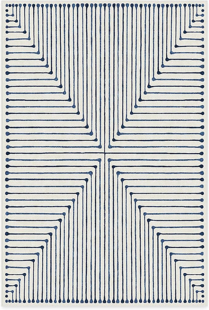 RUGGABLE x Jonathan Adler Machine Washable Modern Area Rug – Inkdrop Slate Blue 6x9, Stain-Resistant, Non-Slip – Medium Rugs for Living Room, Bedroom, Hallway, Entryway & Office–with Cushioned Pad