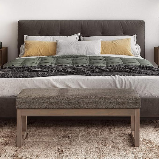 SIMPLIHOME Milltown 45 inch Wide Contemporary Rectangle Large Ottoman Bench in Mink Brown Tweed Look Fabric, Assembled, for the Living Room and Bedroom