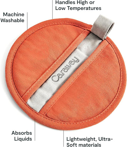 Caraway Pot Holders - 100% Organic Cotton Pot Holder - Double-Layer Stain Resistant Stitching - Resists High Heat & Low Cold Temperatures - Machine Washable - Perracotta