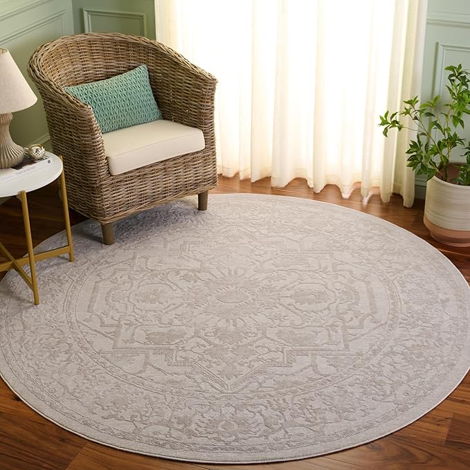 SAFAVIEH Area Rug 8' Round - Reflection Collection - Large - Cream & Ivory, Non-Shedding & Easy Cleaning, Ideal for Living Room, Bedroom (RFT665D)