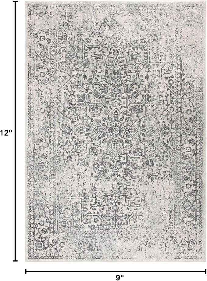 SAFAVIEH Area Rug 9x12 - Evoke Collection - Large - Ivory & Grey, Distressed Design, Non-Shedding & Easy to Clean, Ideal for Living Room, Bedroom, Dining Space (EVK256F)