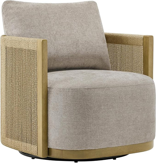 CHITA Braid Swivel Accent Chairs, Modern Comfy FSC Certified Armchair with Paper Cord & Wood Frame for Living Room and Bedroom, Fully Assembled - Linen