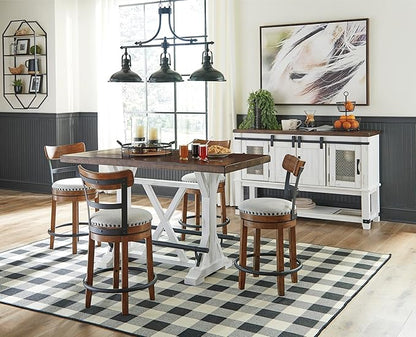 Signature Design by Ashley Valebeck Farmhouse Dining Room Server or Buffet Cabinet, White & Brown