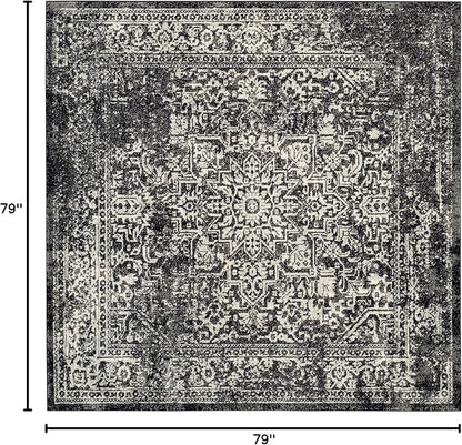 SAFAVIEH Evoke Collection Area Rug - 6'7" Square, Black & Grey, Distressed Design, Non-Shedding & Easy to Clean, Ideal for Living Room, Bedroom, Dining Space (EVK256R)