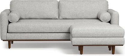 SIMPLIHOME Morrison Mid-Century Modern 89 inch Wide Sofa with Ottoman Set in Mist Grey Woven-Blend Fabric for the Living Room and Family Room