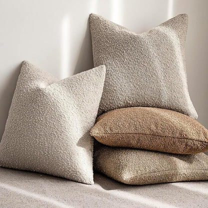 Foindtower Set of 2, Decorative Textured Boucle Throw Pillow Covers Accent Solid Pillow Cases Neutral Soft Cozy Couch Cushion Case for Chair Sofa Bedroom Living Room Home Decor 24 x 24 Inch,Oatmeal