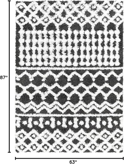 Livabliss Hapsburg Moroccan Shag Area Rug, 5'3" x 7'3", Black/White