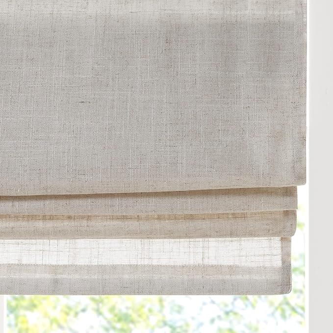 Madison Park Kyler Cordless Roman Shades - Single Panel, Lightweight Linen Blend Fabric, Natural Design, Easy Installation, Light Filtering Window Blind, Bedroom, Living Room Decor 29"W x 64"H Natural