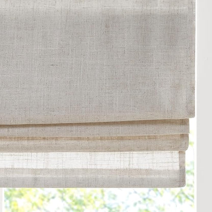 Madison Park Kyler Cordless Roman Shades - Single Panel, Lightweight Linen Blend Fabric, Natural Design, Easy Installation, Light Filtering Window Blind, Bedroom, Living Room Decor 29"W x 64"H Natural