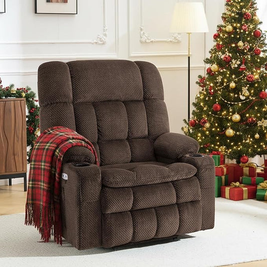 MCombo Oversized Power Lift Recliner Chair for Elderly, Dual Motor Lift Chair with Heat and Massage, Lay Flat Lift Chair for Big and Tall, Cup Holders, Fabric R7891 (Oversize, Mocha)