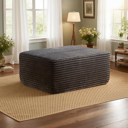 37.1" Ottoman for Couch, Plush Corduroy Memory Foam Ottoman Cloud Boneless Sectional Couch for Living Room Foot Stools No Assembly Require, Plush Corduroy,Gray
