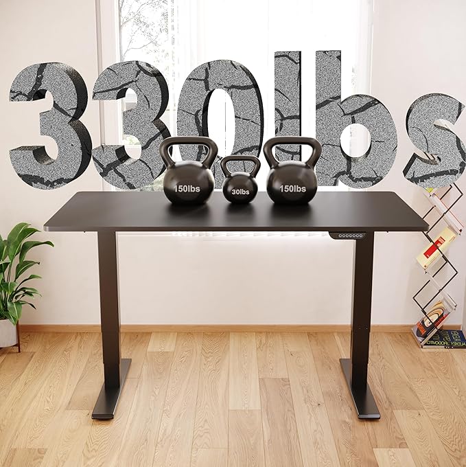 FLEXISPOT E6 MAX Dual Motor 60x24 Inch 3-Stage Heavy Duty Standing Desk, 330lbs Weight Capacity, Height Adjustable Desk w/Cable Management & Wheels (Seamless Black Desktop + Black Frame)