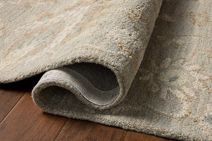 Loloi Chris Loves Julia Dorothea Collection DRT-01 Stone/Multi 2'-6" x 7'-6" Runner Rug Wool Neutral Floral Living Room Bedroom Carpet