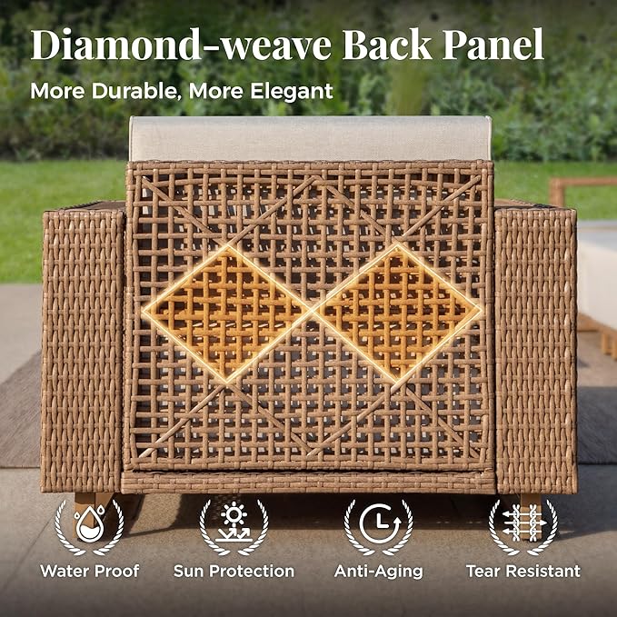 Outdoor Patio Furniture Set, 5 Piece Outdoor Rattan Wicker Sofa Couch, Conversation Sets with 2 Single Sofa, 2 Armchairs and Coffee Table for Deck Backyard Lawn