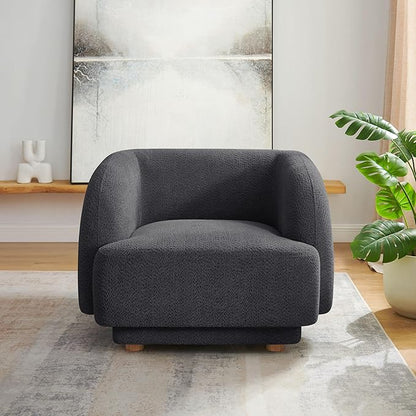 VANOMi Oversized Living Room Chair, Modern Comfy Accent Barrel Chairs, Single Sofa Chair with Wood Legs, Upholstered Armchair for Bedroom, Office, Waiting Room (Dark Gray)