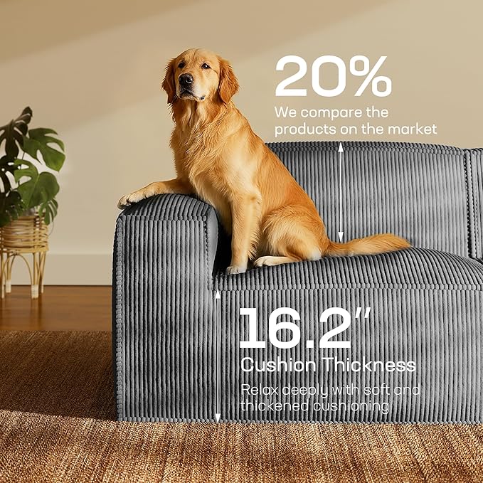 Marsail Modular Sectional Sofa, 80" L-Shaped Modular Sectional Couch with Deep Seat, Freely Combinable Sectional Clound Sofa for Living Room, No Assembly, Plush Corduroy Fabric, Grey