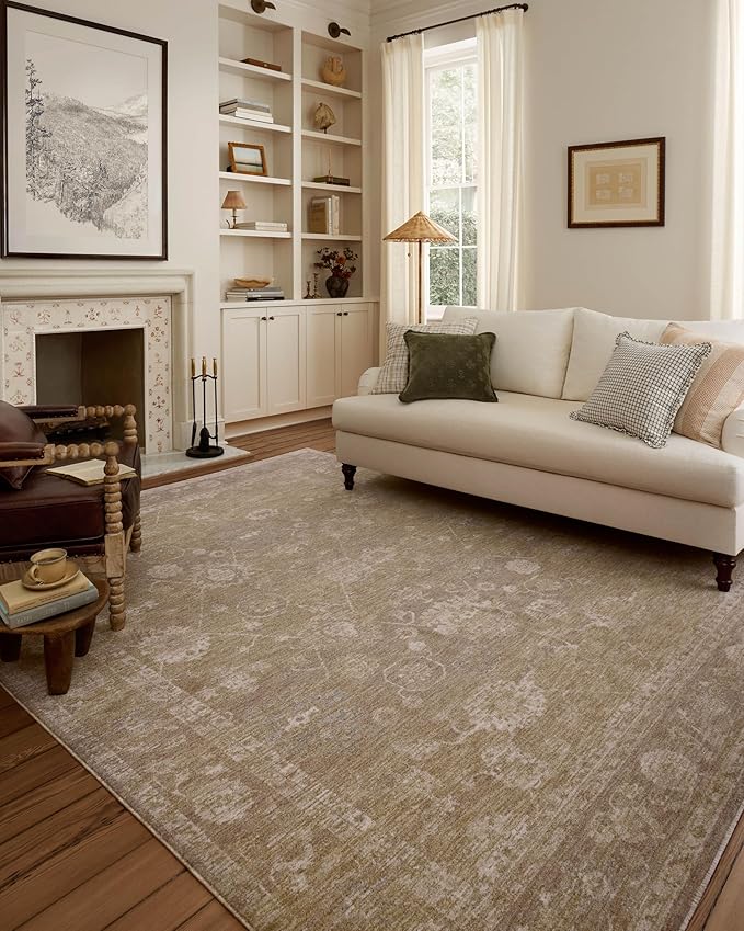 Loloi Chris Loves Julia Louisa Collection LOI-04 Taupe/Gold 7'-10" x 10', .38" Pile Height, Area Rug