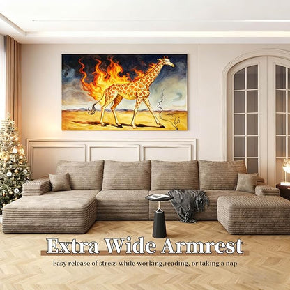 135.4" Large Cloud Modular Sectional Couch with Ottoman, Minimalist Upholstered Couches, Comfort U Shaped Sofa for Living Room,Deep Seat Corner Couch，No Assembly Required (Camel,Left Facing Chaise)