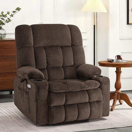MCombo Dual Motor Power Lift Recliner Chair for Elderly, Lay Flat Lift Chair with Heat and Massage, Extra Wide Lift Recliner for Big People, Cup Holders, Fabric R7897 (Mocha, Medium-Wide)