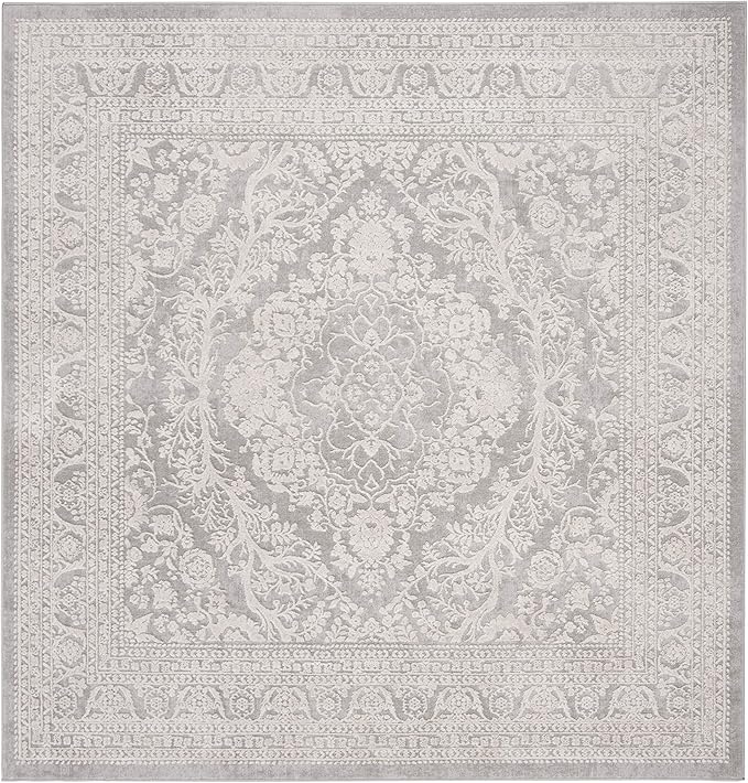 SAFAVIEH Reflection Collection Area Rug - 6'7" Square, Light Grey & Cream, Non-Shedding & Easy Cleaning, Ideal for Living Room, Bedroom (RFT668G)